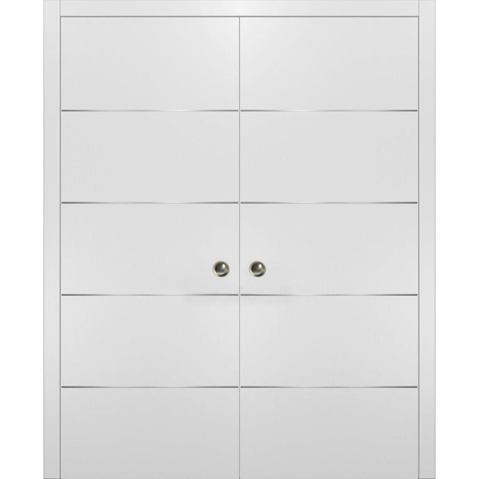 Modern Double Pocket Doors | Planum 0020 | White Silk - White Silk / 36x80 (2* 18x80) - Pocket Doors