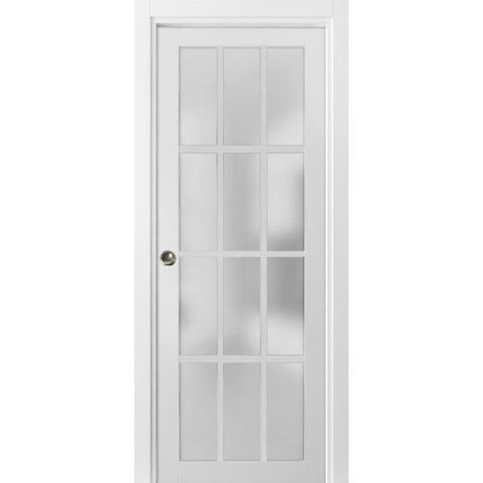 Sliding French Pocket Door 12 Lites | Felicia 3312 | White Silk - White Silk / 18’’ x 80’’ - Home Doors