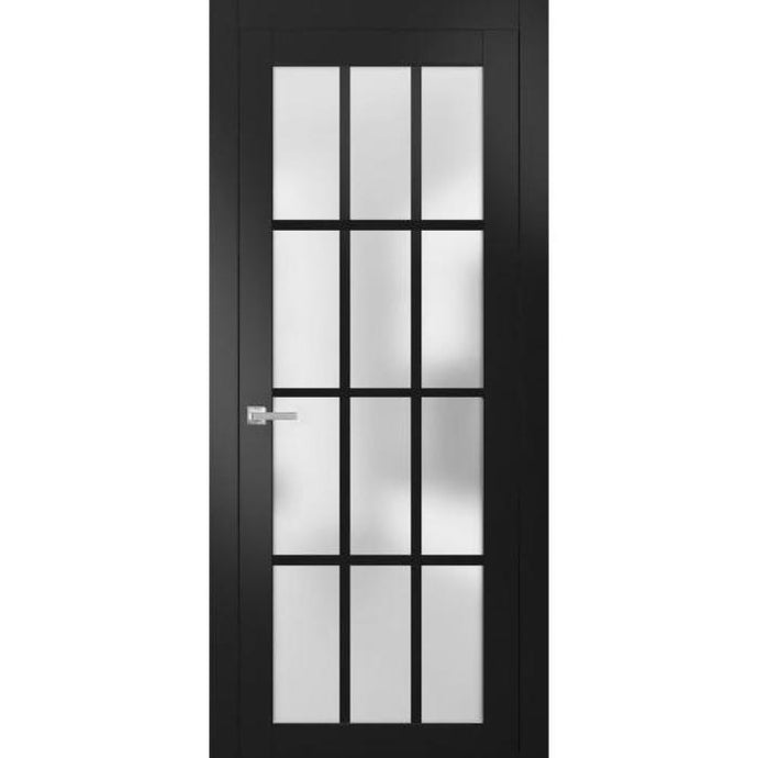 Solid French Door Frosted Glass 12 Lites | Felicia 3312 | Matte Black - Matte Black (Butterfly Hinges) / 18’’ x