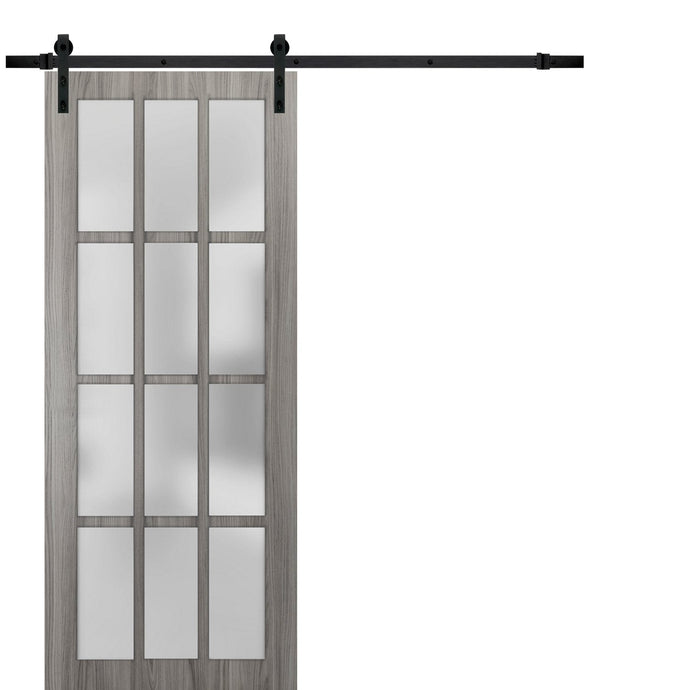 Sturdy Barn Door 12 Lites | Felicia 3312 | Ginger Ash - Ginger Ash (6 ft Railing) Black Rail / 18’’ x 80’’ - Home Doors