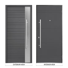 Load image into Gallery viewer, Front Exterior Prehung Steel Door | Top, Right &amp; Left Side Black Glass | Deux 0729 | Gray Graphite
