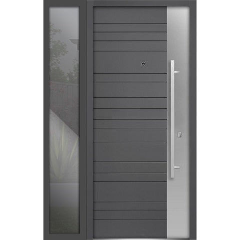 Front Exterior Prehung Steel Door | Left Side Black Glass | Deux 0729 | Gray Graphite