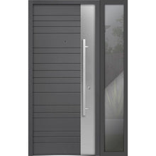 Load image into Gallery viewer, Front Exterior Prehung Steel Door | Right Side Black Glass | Deux 0729 | Gray Graphite - 36 + 12’’ x 80’’