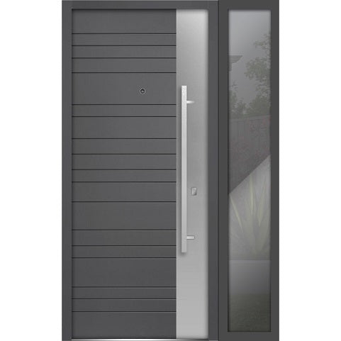 Front Exterior Prehung Steel Door | Right Side Black Glass | Deux 0729 | Gray Graphite - 36 + 12’’ x 80’’