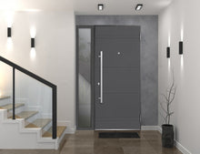 Load image into Gallery viewer, Front Exterior Prehung Steel Door | Right Side Black Glass | Deux 0729 | Gray Graphite - Home Doors