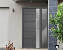 Load image into Gallery viewer, Front Exterior Prehung Steel Door | Right Side Black Glass | Deux 0729 | Gray Graphite - Home Doors