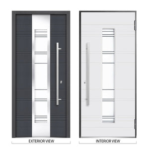 Front Exterior Prehung Steel Door | Left Side Black Glass | Deux 0757 | Gray Graphite