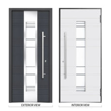 Load image into Gallery viewer, Front Exterior Prehung Steel Door | Right Side Black Glass | Deux 0757 | Gray Graphite - Home Doors