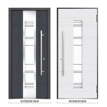 Load image into Gallery viewer, Front Exterior Prehung Steel Door | Right &amp; Left Side Black Glass | Deux 0757 | Gray Graphite - Home Doors