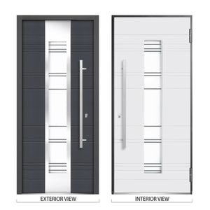 Front Exterior Prehung Steel Door | Right & Left Side Black Glass | Deux 0757 | Gray Graphite - Home Doors