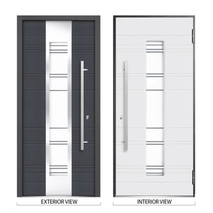 Front Exterior Prehung Steel Door | Right Side Black Glass | Deux 0757 | Gray Graphite - Home Doors