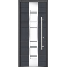 Load image into Gallery viewer, Front Exterior Prehung Frosted Glass Steel Door | Deux 0757 | Gray Graphite - 36’’ x 80’’ Right-Hand Inswing