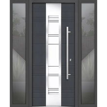 Load image into Gallery viewer, Front Exterior Prehung Steel Door | Right &amp; Left Side Black Glass | Deux 0757 | Gray Graphite - 12 + 36 + 12’’ x