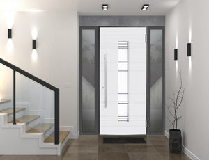 Front Exterior Prehung Steel Door | Right & Left Side Black Glass | Deux 0757 | Gray Graphite - Home Doors