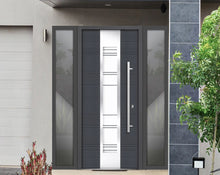 Load image into Gallery viewer, Front Exterior Prehung Steel Door | Right &amp; Left Side Black Glass | Deux 0757 | Gray Graphite - Home Doors