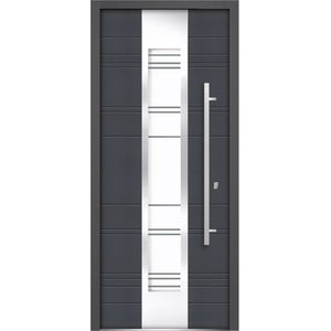 Front Exterior Prehung Frosted Glass Steel Door | Deux 0757 | Gray Graphite - 36’’ x 80’’ Right-Hand Inswing