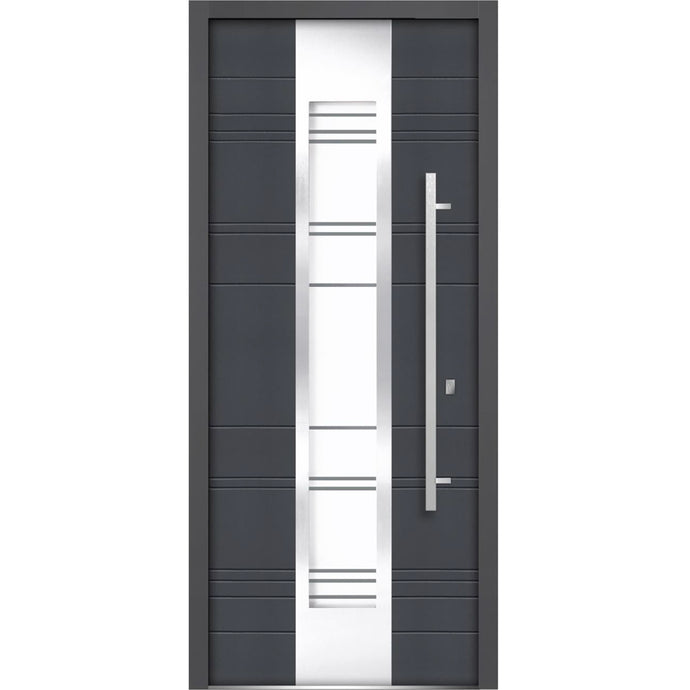 Front Exterior Prehung Frosted Glass Steel Door | Deux 0757 | Gray Graphite