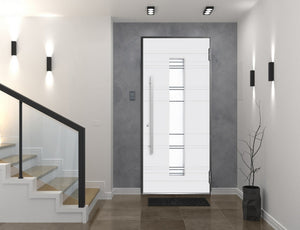 Front Exterior Prehung Frosted Glass Steel Door | Deux 0757 | Gray Graphite - Home Doors