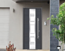 Load image into Gallery viewer, Front Exterior Prehung Frosted Glass Steel Door | Deux 0757 | Gray Graphite - Home Doors