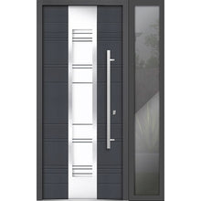 Load image into Gallery viewer, Front Exterior Prehung Steel Door | Right Side Black Glass | Deux 0757 | Gray Graphite - 36 + 12’’ x 80’’