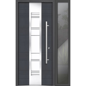 Front Exterior Prehung Steel Door | Right Side Black Glass | Deux 0757 | Gray Graphite - 36 + 12’’ x 80’’