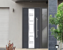 Load image into Gallery viewer, Front Exterior Prehung Steel Door | Right Side Black Glass | Deux 0757 | Gray Graphite - Home Doors