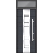 Load image into Gallery viewer, Front Exterior Prehung Steel Door | Top Side Black Glass | Deux 0757 | Gray Graphite - 36’’ x 80 + 16’’