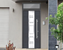 Load image into Gallery viewer, Front Exterior Prehung Steel Door | Top Side Black Glass | Deux 0757 | Gray Graphite - Home Doors