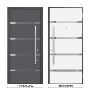 Front Exterior Prehung Steel Door | Left Side Black Glass | Deux 1105 | Gray Graphite