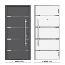 Load image into Gallery viewer, Front Exterior Prehung Steel Door | Top Side Black Glass | Deux 1105 | Gray Graphite