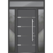 Load image into Gallery viewer, Front Exterior Prehung Steel Door | Top Right &amp; Left Side Black Glass | Deux 1105 | Gray Graphite - 12 + 36 + 12’’