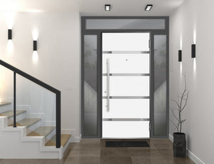 Front Exterior Prehung Steel Door | Top Right & Left Side Black Glass | Deux 1105 | Gray Graphite - Home Doors