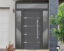 Load image into Gallery viewer, Front Exterior Prehung Steel Door | Top Right &amp; Left Side Black Glass | Deux 1105 | Gray Graphite - Home Doors