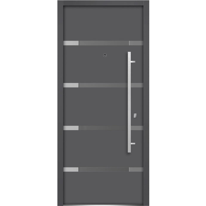 Front Exterior Prehung Glass Steel Door | Deux 1105 | Gray Graphite - 36’’ x 80’’ Right-Hand Inswing - Home Doors