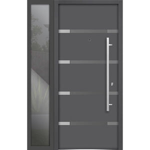 Front Exterior Prehung Steel Door | Left Side Black Glass | Deux 1105 | Gray Graphite