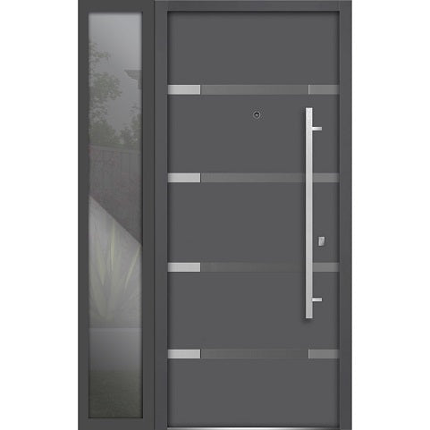 Front Exterior Prehung Steel Door | Left Side Black Glass | Deux 1105 | Gray Graphite - 36 + 12’’ x 80’’