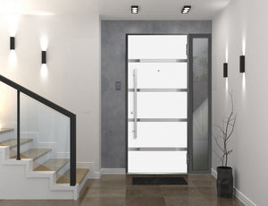 Front Exterior Prehung Steel Door | Left Side Black Glass | Deux 1105 | Gray Graphite