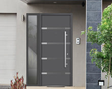 Load image into Gallery viewer, Front Exterior Prehung Steel Door | Left Side Black Glass | Deux 1105 | Gray Graphite