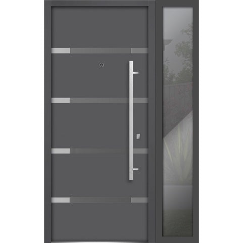 Front Exterior Prehung Steel Door | Right Side Black Glass | Deux 1105 | Gray Graphite