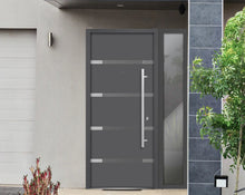 Load image into Gallery viewer, Front Exterior Prehung Steel Door | Right Side Black Glass | Deux 1105 | Gray Graphite - Home Doors