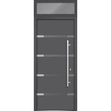 Load image into Gallery viewer, Front Exterior Prehung Steel Door | Top Side Black Glass | Deux 1105 | Gray Graphite