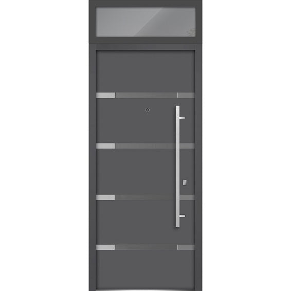 Front Exterior Prehung Steel Door | Top Side Black Glass | Deux 1105 | Gray Graphite - 36 + 14’’ x 80 + 16’’