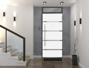 Front Exterior Prehung Steel Door | Top Side Black Glass | Deux 1105 | Gray Graphite