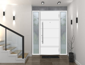 Front Exterior Prehung Steel Door | Right & Left Side White Glass | Deux 1705 | Enamel - Home Doors