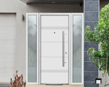 Load image into Gallery viewer, Front Exterior Prehung Steel Door | Right &amp; Left Side White Glass | Deux 1705 | Enamel - Home Doors