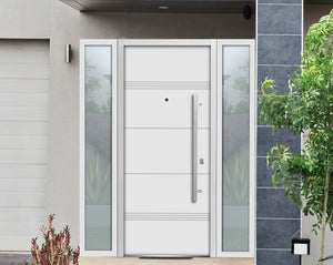 Front Exterior Prehung Steel Door | Right & Left Side White Glass | Deux 1705 | Enamel - Home Doors