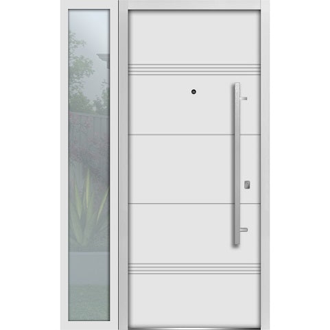 Front Exterior Prehung Steel Door | Left Side White Glass | Deux 1705 | Enamel - 36 + 12’’ x 80’’ Right-Hand