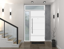 Load image into Gallery viewer, Front Exterior Prehung Steel Door | Top &amp; Right Side White Glass | Deux 1705 | White Enamel