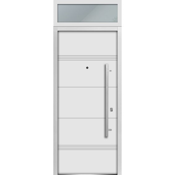 Front Exterior Prehung Steel Door | Top Side White Glass | Deux 1705 | Enamel - 36’’ x 80 + 16’’ Right-Hand