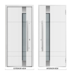 Front Exterior Prehung Steel Door | Left Side White Glass | Deux 1713 | White Enamel